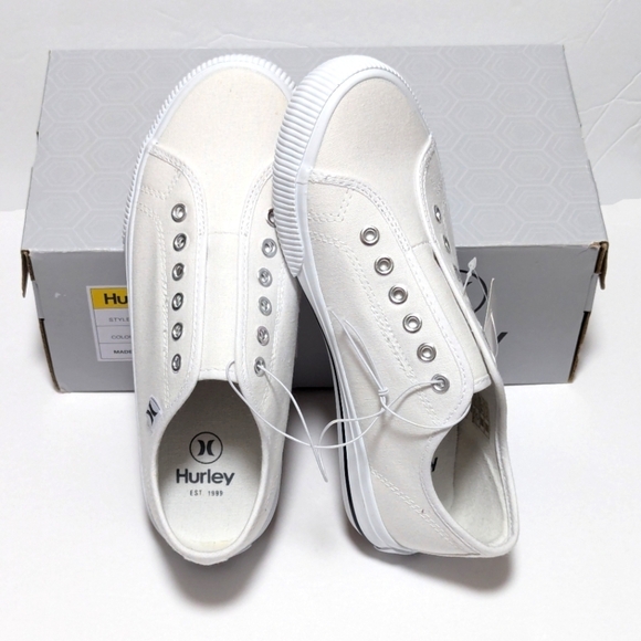 Hurley Ladies Chloe Slip on No Laces Canvas Sneaker Shoes White, Size 6 - Picture 2 of 5